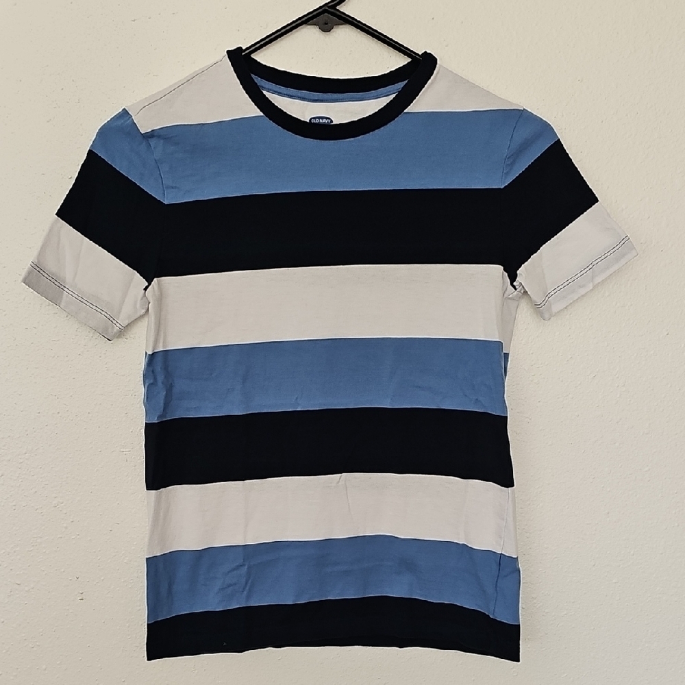 H&M Blue and Black Striped Short Sleeve Tee